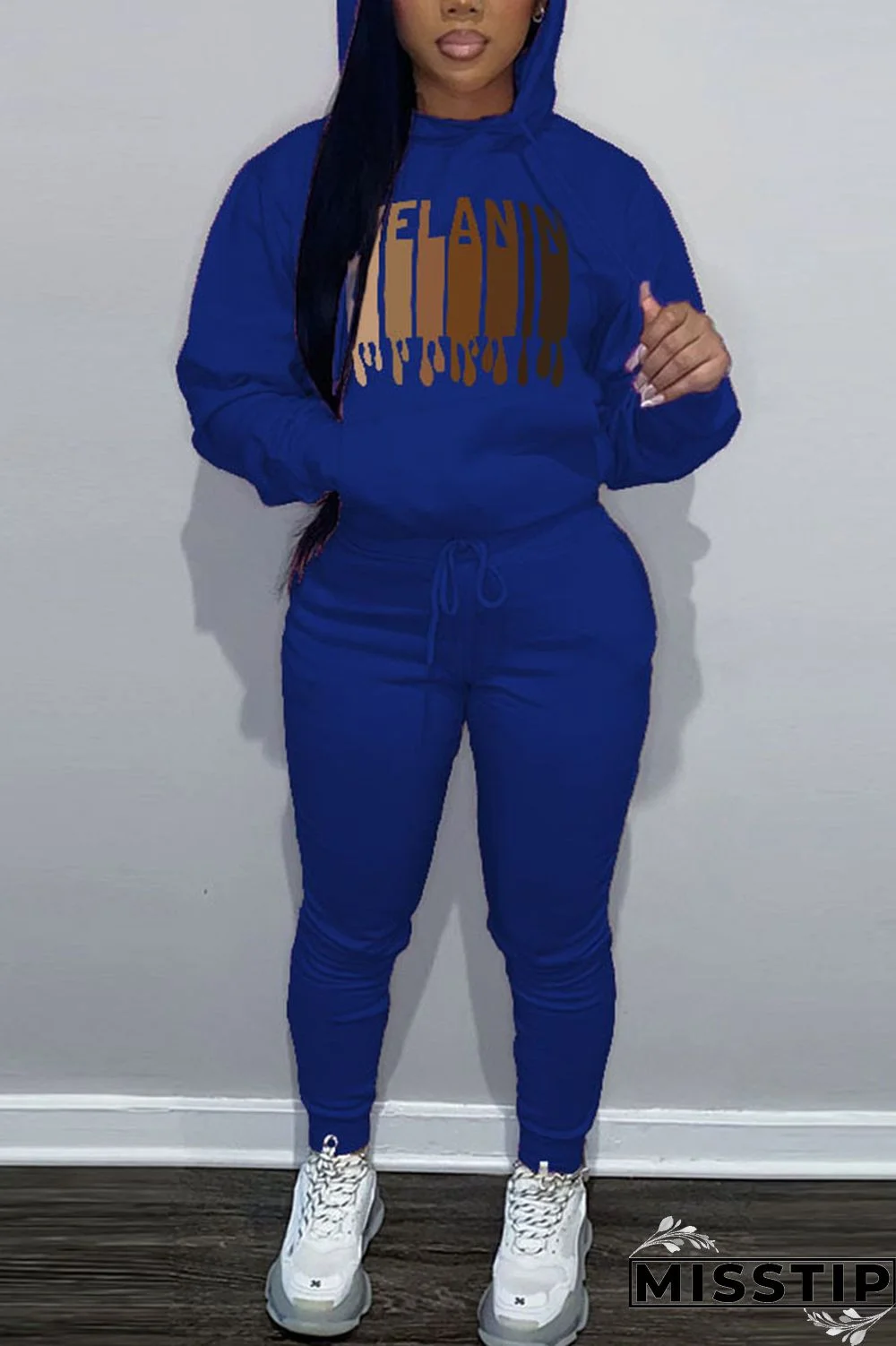 Brown Casual Print Patchwork Hooded Collar Long Sleeve Two Pieces