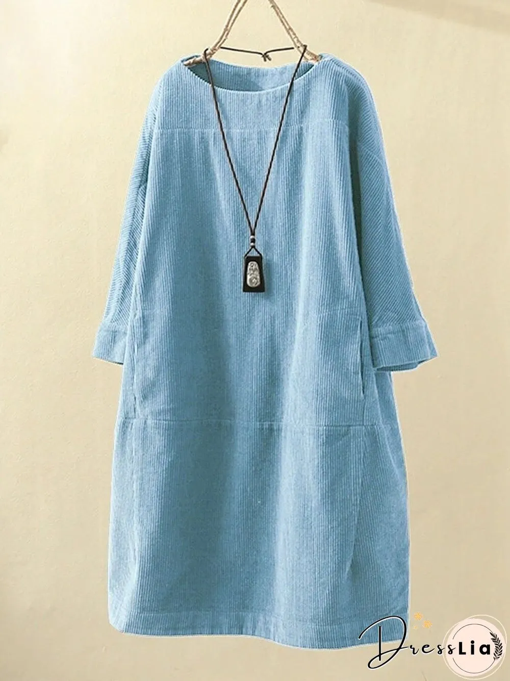 Pleated Long Sleeve Casual Solid Casualdress Linen