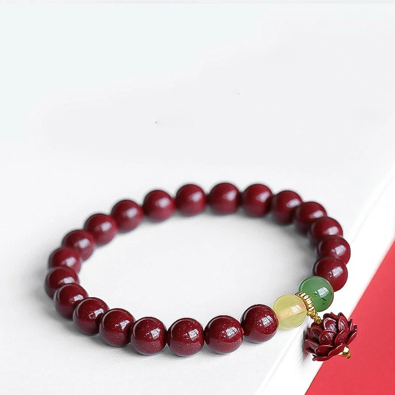 Natural Cinnabar Lotus Luck Blessing Charm Bracelet