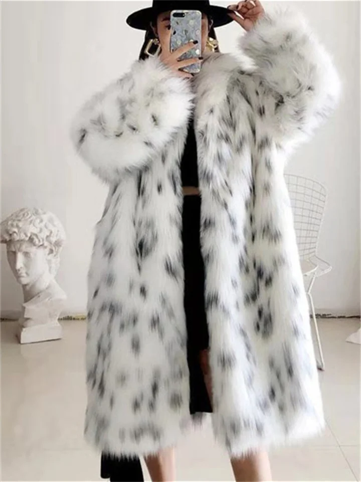Women's Faux Fur Coat Modern Comfortable Street Style Plush Patchwork Pocket Outdoor Daily Wear Vacation Going out Faux Fur Long Coat Winter Fall White Cardigan Turndown Loose Fit S M L XL XXL / Warm-Mixcun