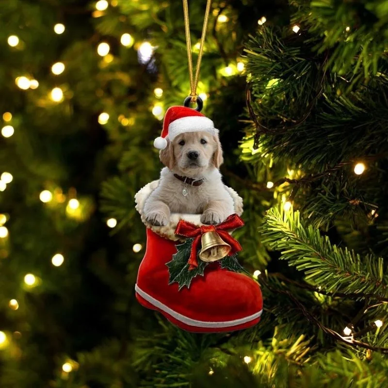 VigorDaily Golden Retriever Dog In Santa Boot Christmas Hanging Ornament SB001