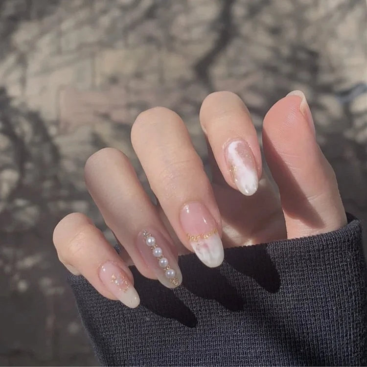 24pcs False Nail Summer style fullcover tips Micro Clear Long fake nails with glue Nail Art Decoration press on nails tips