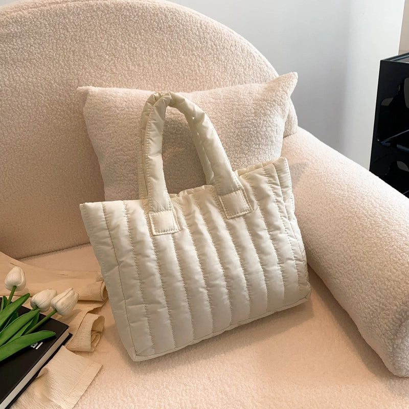 Large Capacity Simple Solid Color Handbag Cotton-padded Jacket Shoulder Bag Women’s Spring And Summer This Year’s Popular New Tote Bag