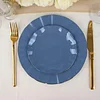 10 Pack | 6" Ocean Blue Hard Plastic Dessert Plates with Gold Ruffled Rim, Heavy Duty Disposable Salad Appetizer Dinnerware
