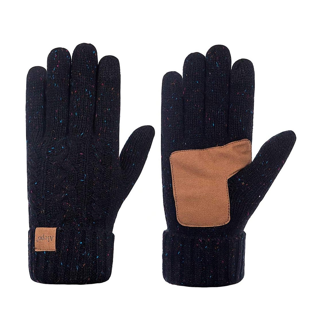 Winter Wool Warm Gloves For Women, Anti-Slip Knit Touchscreen Thermal Cuff Driving Gloves With Thick Fleece Lining