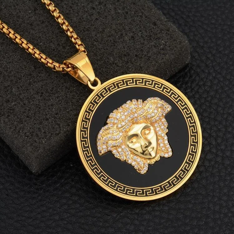 Round shape face pattern rhinestone fashion necklace-zachics
