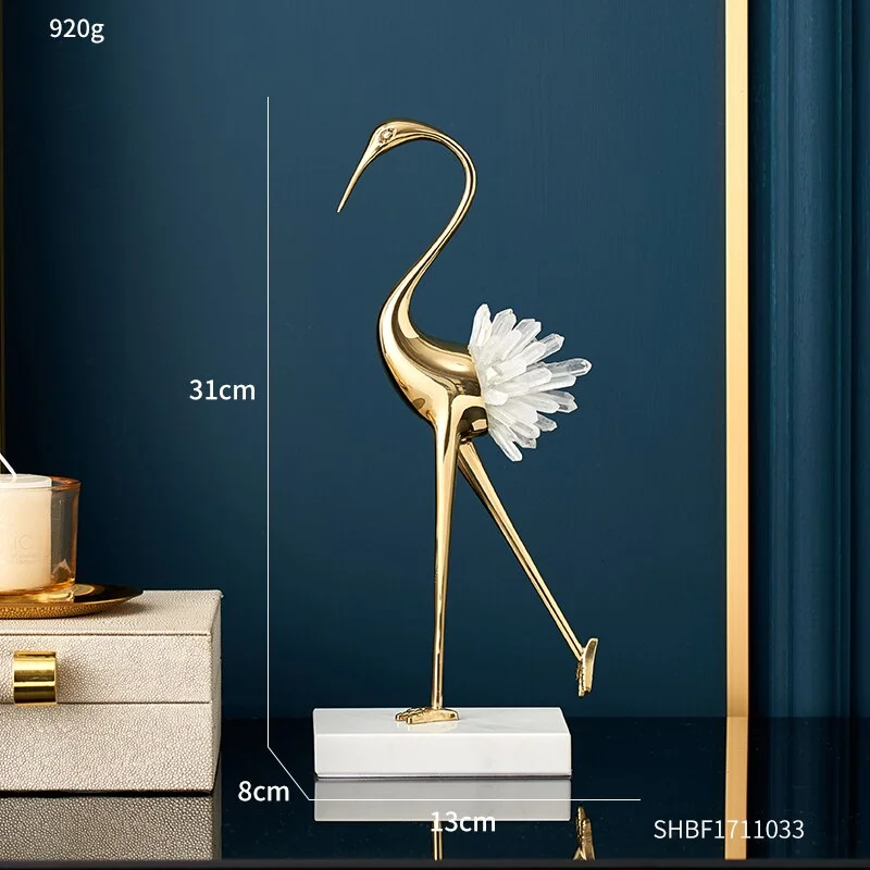 Luxury European Style Decorative Brass Crystal Crane Exhibition Hall Living Room Decor Accessories Souvenir Gift Christmas Decor