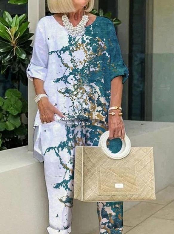 Casual Ocean Print T-shirt Set