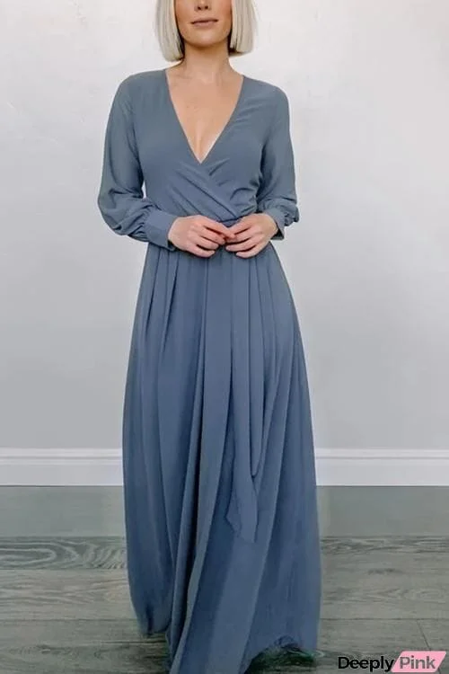 Button Puff Sleeve Belted Maxi Dress