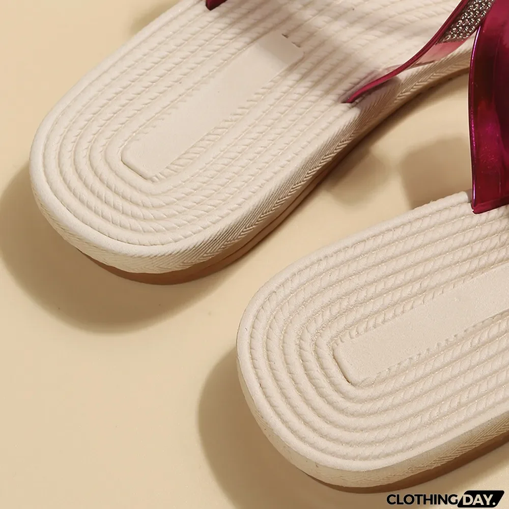 Red Fashion Casual Patchwork Rhinestone Round Comfortable Shoes