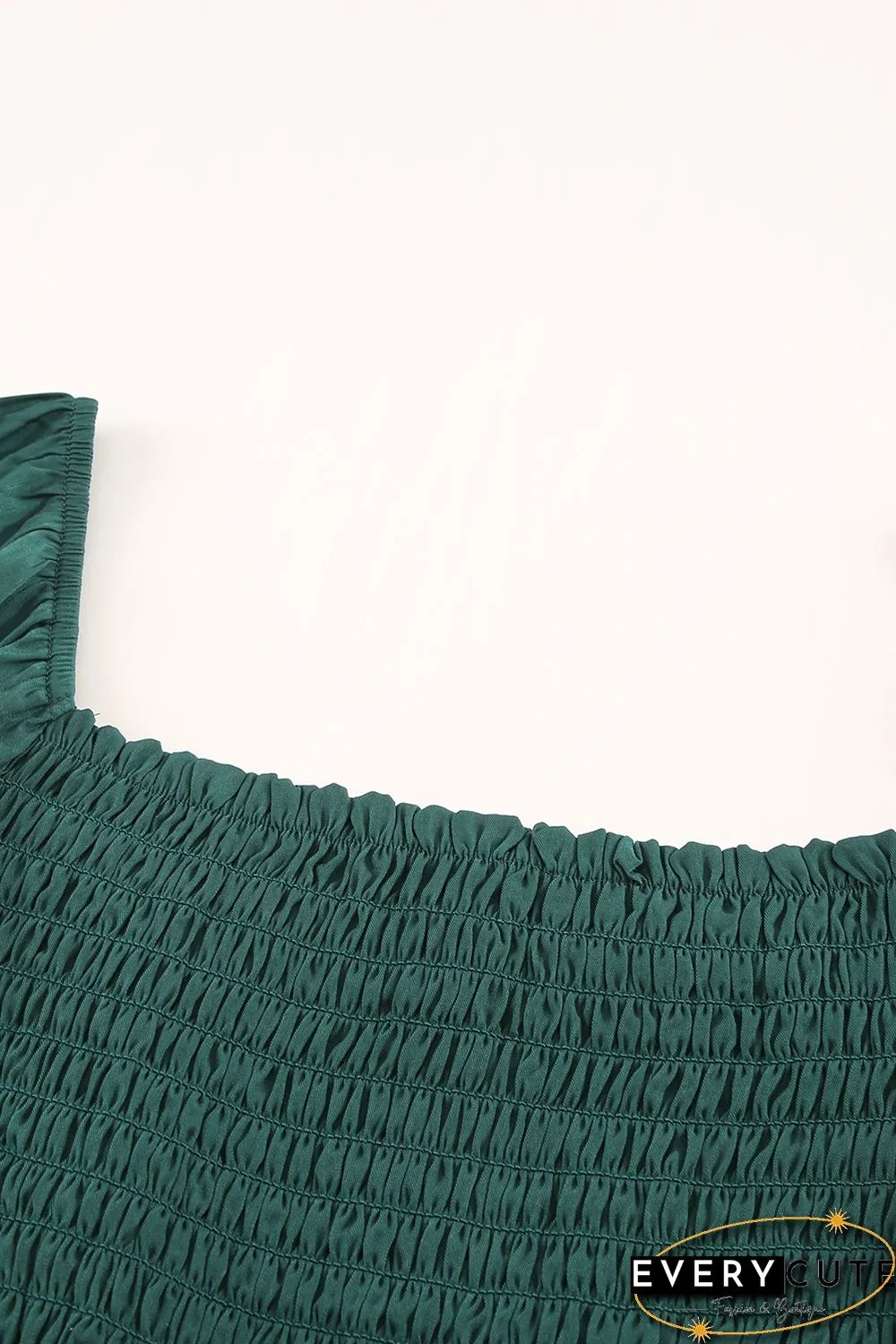 Green Puff Sleeve Smocked Top