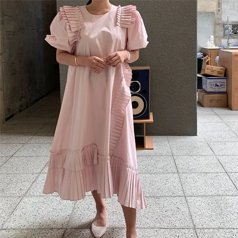 New Age-Reducing Pleated Design Super Nice Mid-Length Dress Women