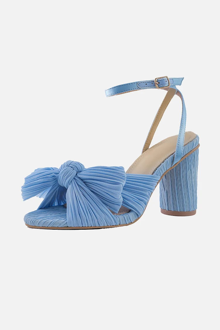 1950s Light Blue Party Satin Bow Chunky Heels Buckle Sandals