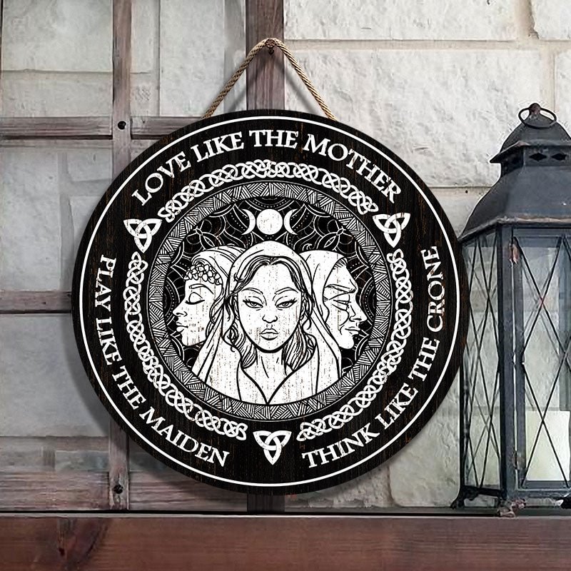 Witch Maiden Mother Crone Customized Wood Circle Sign