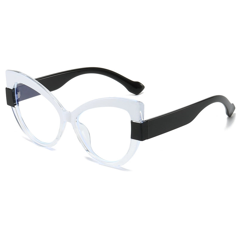 New Fashion Color Contrast Cat’s Eye Plain Glasses Personality Simple Casual Plain Face Anti-Blue Light Spectacle Frame