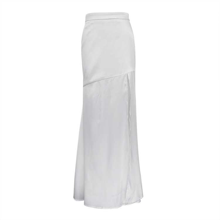 Ootddress Fashion High Split Patchwork Long Skirt Women Slim Elegant High Waist Casual Clothes White Long Skirt Ladies Gown Summer