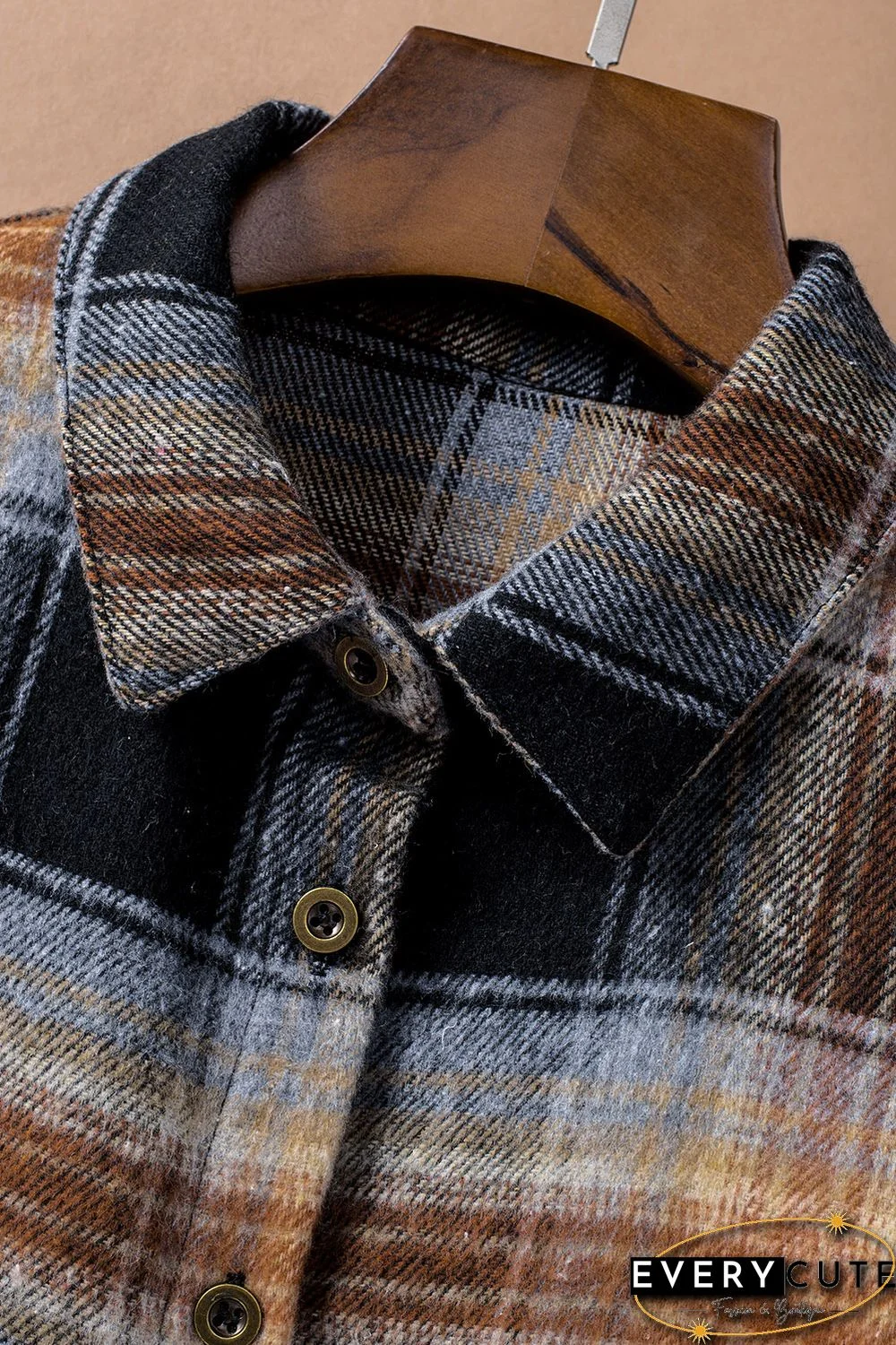 Oversize Rounded Hem Plaid Shirt with Slits