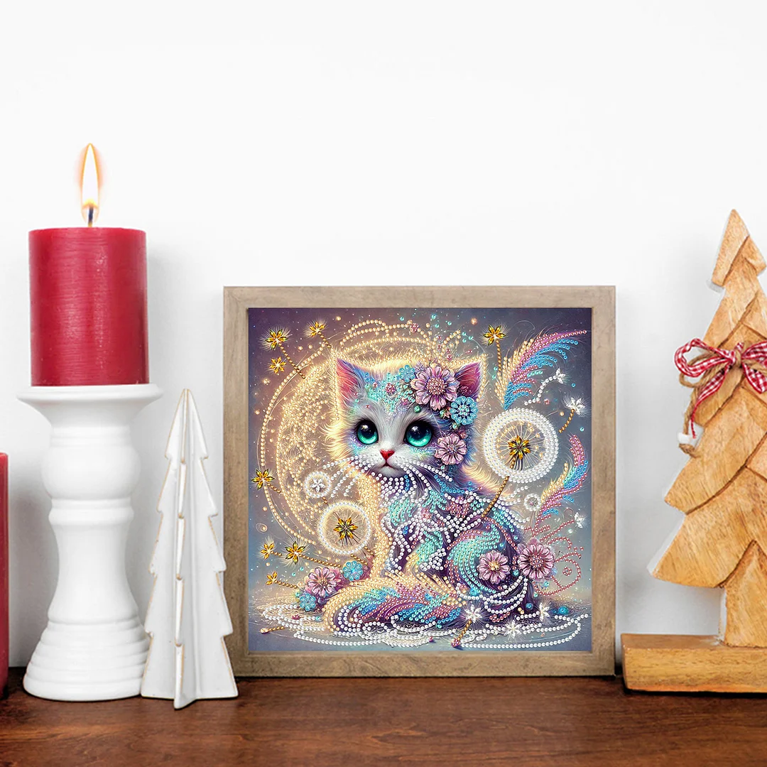 Dandelion Cat - Partial Special Shaped Drill Diamond Painting Kits (Canvas|30*30cm)