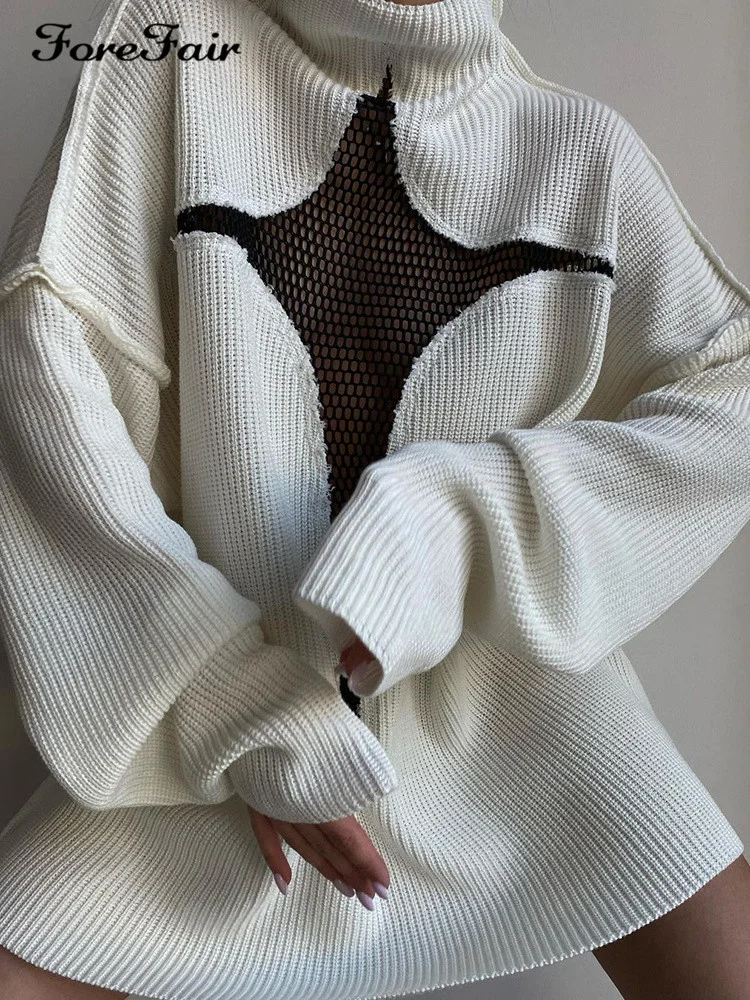PASUXI Fashion Streetwear Lady Casual Pullover Styles Spring Fall Winter Mesh Hollow Out Knitted Sweater Women'S Sweaters huanwei
