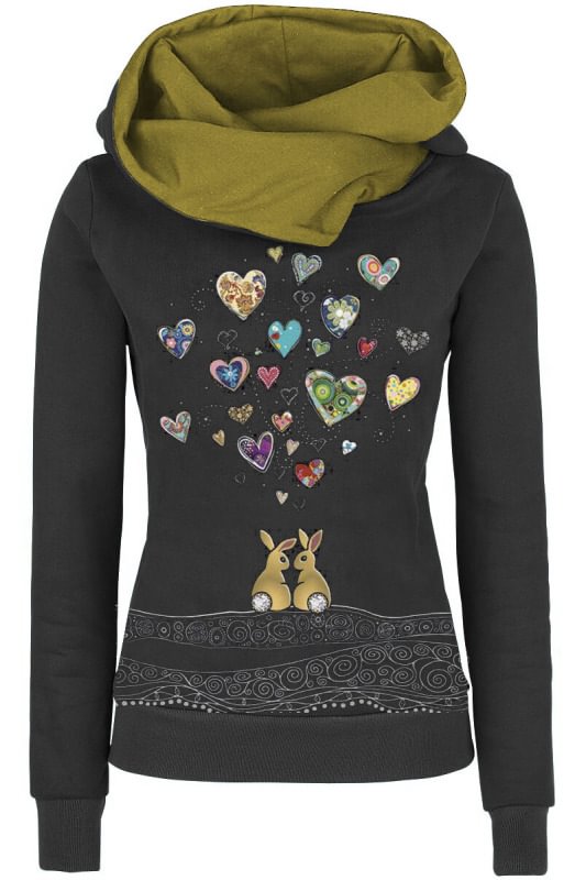 Retro rabbits hearts printed casual hoodies tops coat