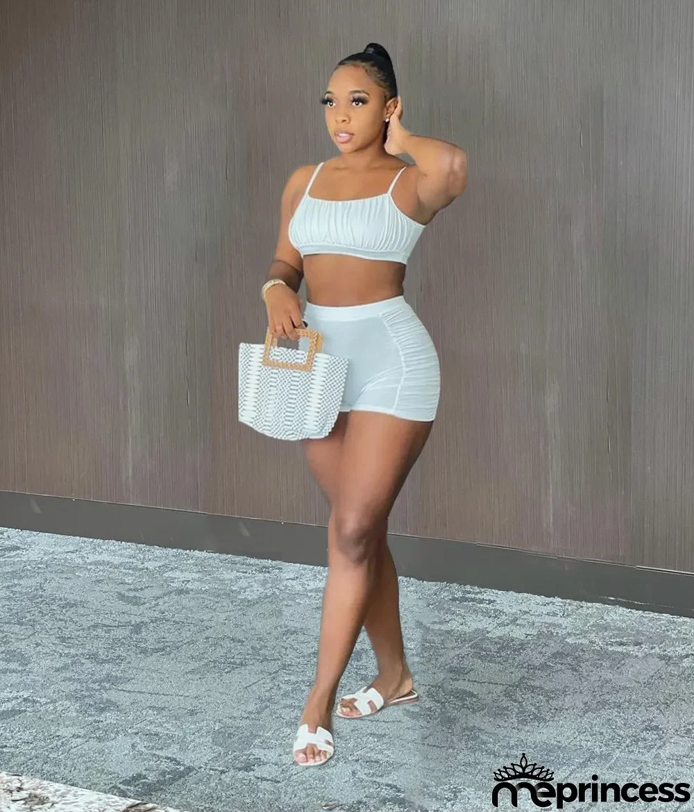Sexy Solid Ruched Cami Top And Shorts 2 Piece Sets