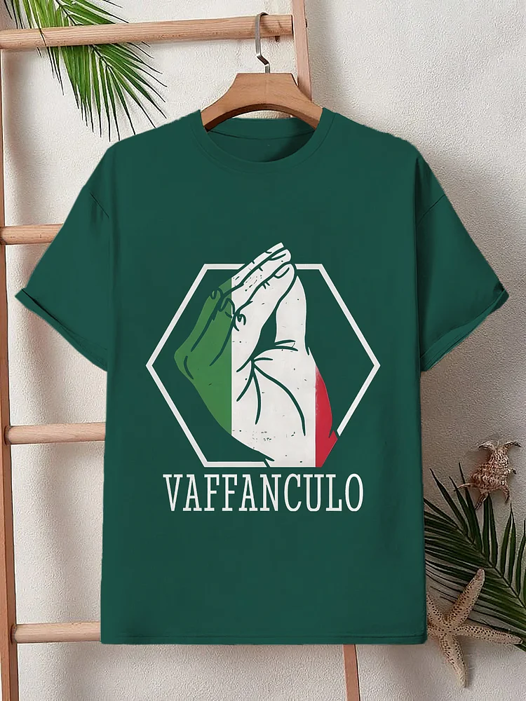 Men's Funny Italian Hand Gestures Print Cotton Casual T-Shirt