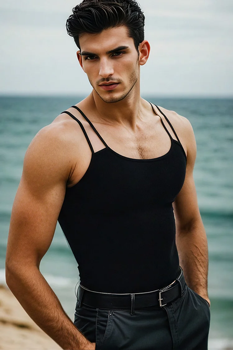 Ciciful Men's Spaghetti Straps Tight Fit Black Tank Top