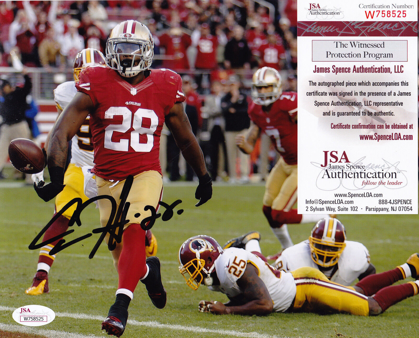 CARLOS HYDE SAN FRANCISCO 49ERS JSA ACTION SIGNED 8x10