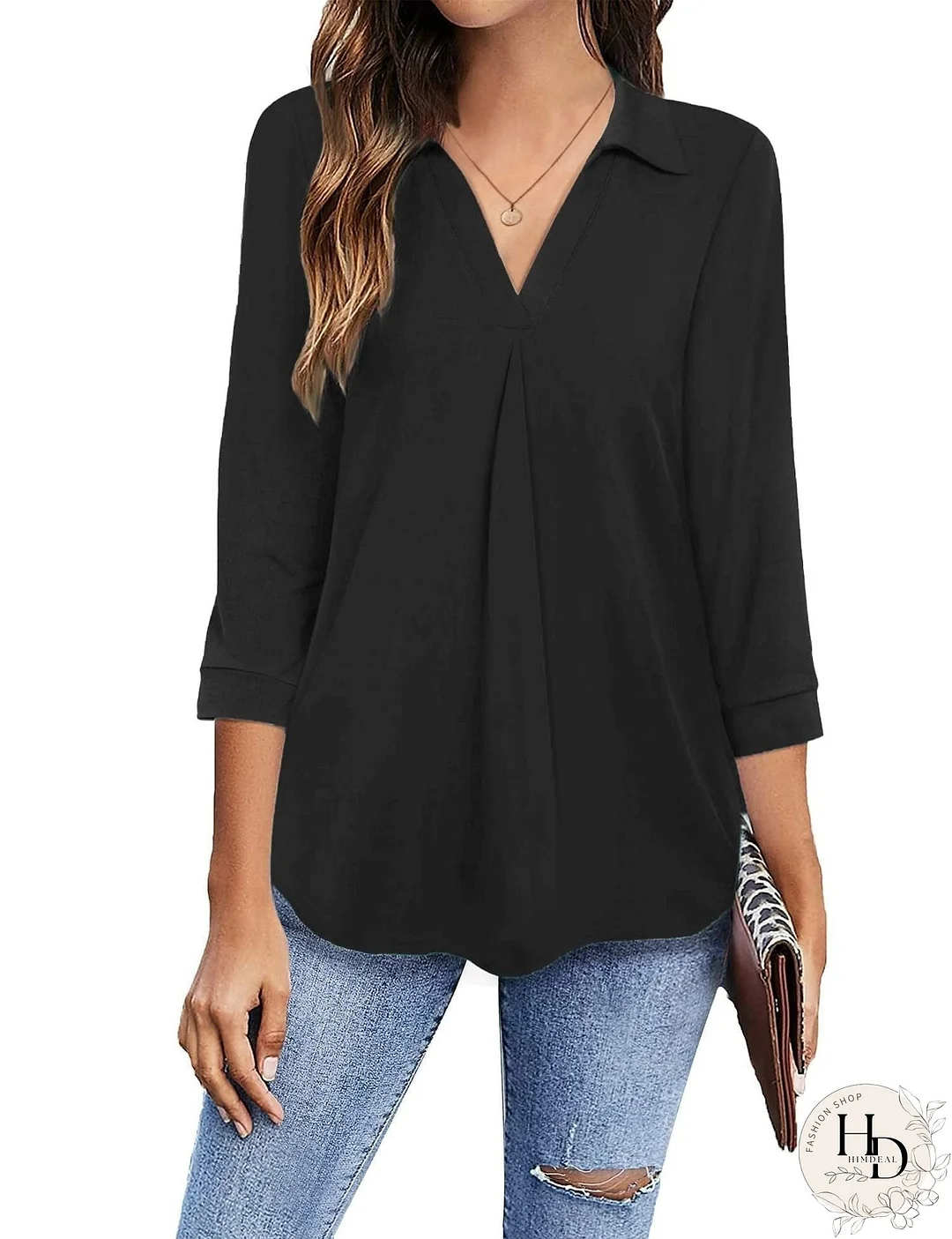 Solid Color V Neck Shirt for Women