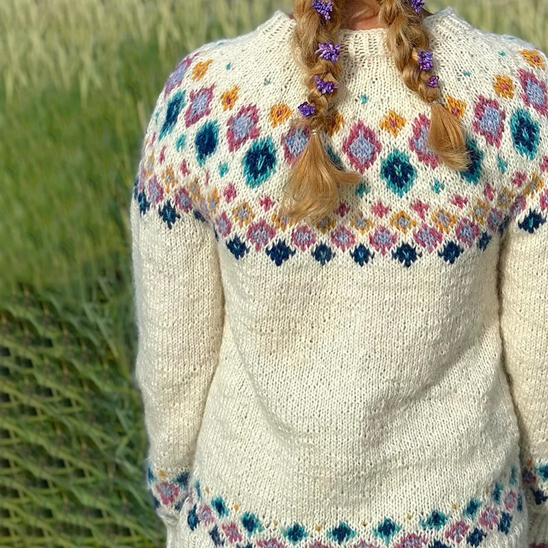 Geometric Diamond Contrast Print Crew Neck Long Sleeved Sweater