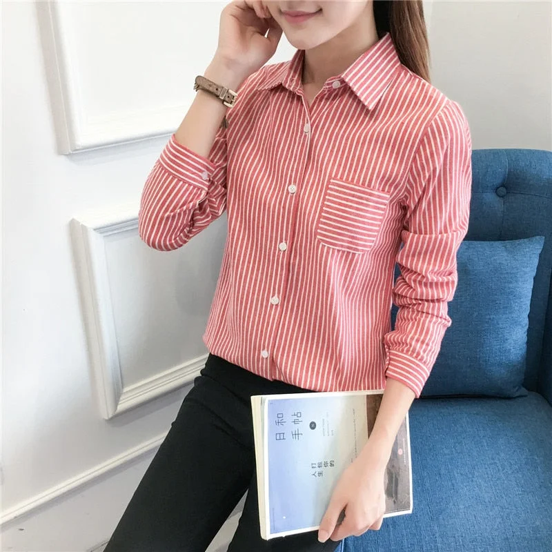 2021 Autumn New Women Blouses Long Sleeve Shirts Good Quality Causal College Style Women Office Tops Striped Blouse Lady Clothes
