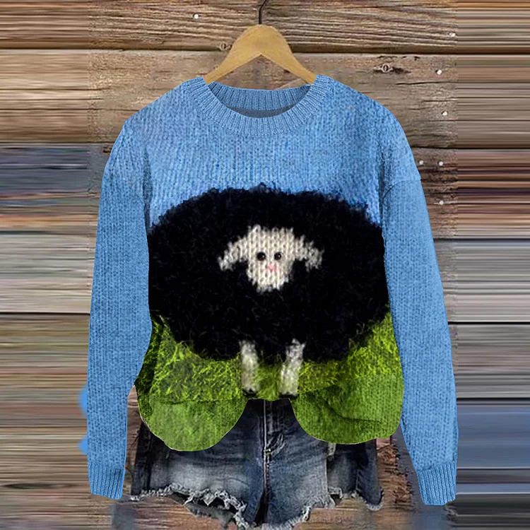 Comstylish Funny Cotton Black Sheep Wool Felt Cozy Knit Sweater