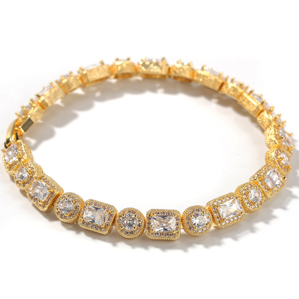 Iced Out Gold/Silver Square Round Cubic Zirconia Bracelets