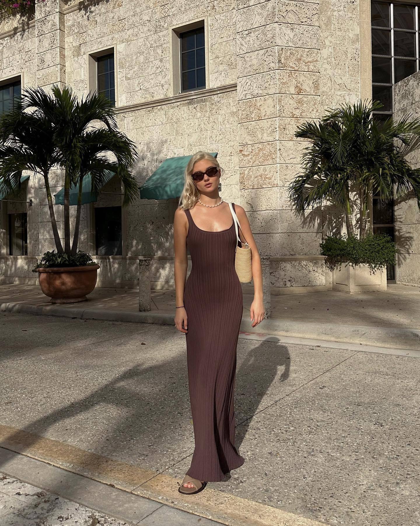 Ootddress Knit Ribbed Slim Maxi Dress Female Backless Scoop Neck Fashion Elegant Party Looks Long Dress Patchwork Knitwear Dress