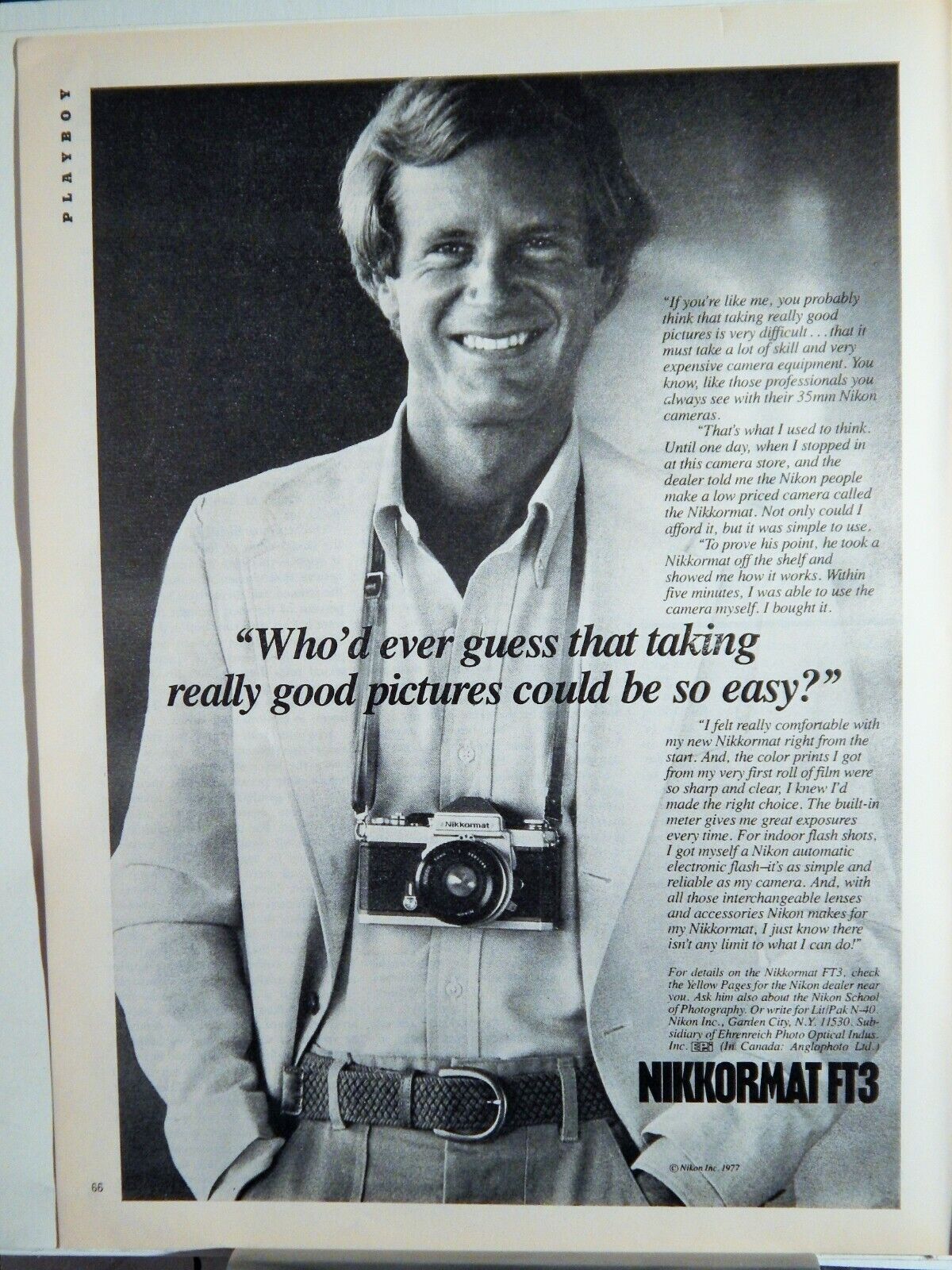 NIKON NIKKORMAT FT3 SLR CAMERA ORIG. VTG 1977 Photo Poster painting AD,