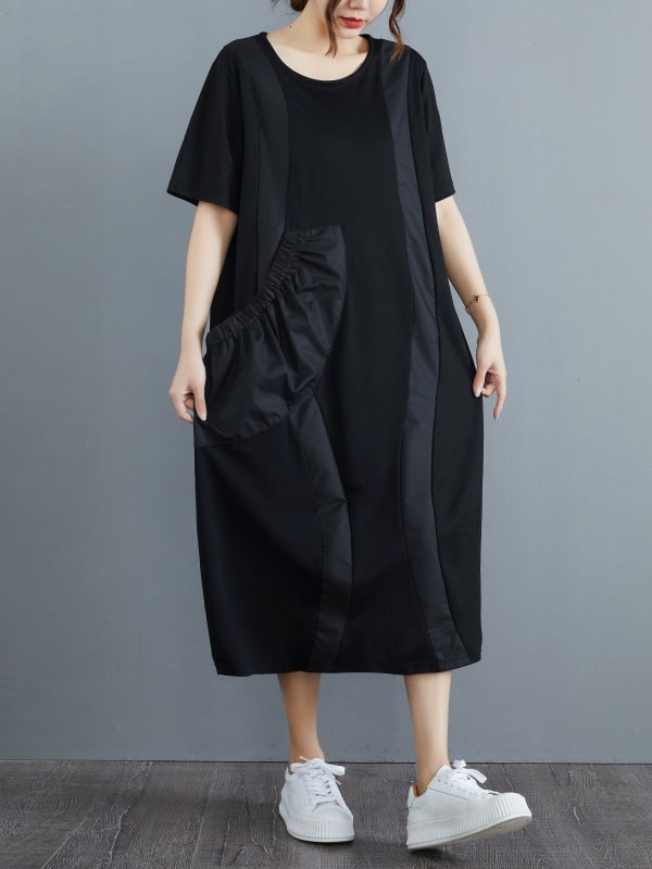 Simple Casual Solid Color Split-Joint Midi Dress
