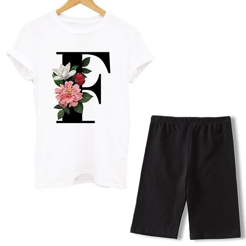 Women Two Piece Set Letter T Shirts And Shorts Sets Summer Short Sleeve O-neck Casual Biker Tracksuit Sexy Outfit For Woman 2