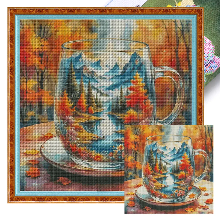 【Fairy Brand】Mini Autumn World in a Cup 65*65cm 14CT Stamped Canvas Cross Stitch gbfke