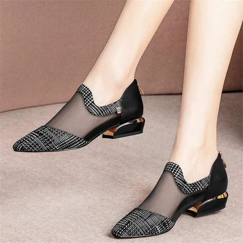 Summer Women High Heel Shoes Mesh Breathable Pumps Zip Pointed Toe Heels Fashion Female Dress Sandals Shoes Footwear 627