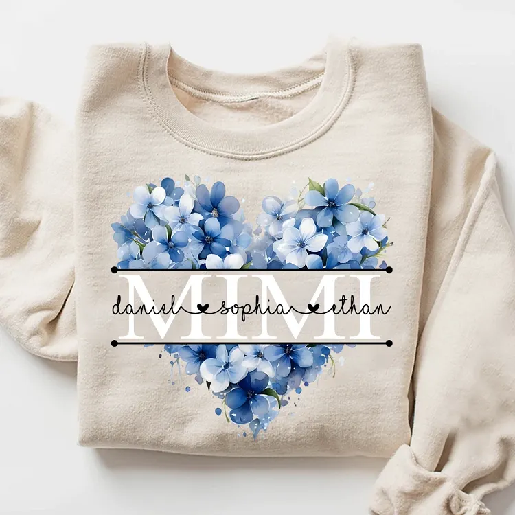 Personalized Mimi Floral Heart Sweatshirt, Custom Grandkids Names Shirt, Beautiful Grandmother Gift for Mimi from Kids and Grandchildren
