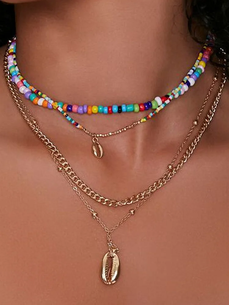 Fashion Boho Colorful Beaded Multi-layer Shell Set Necklaces