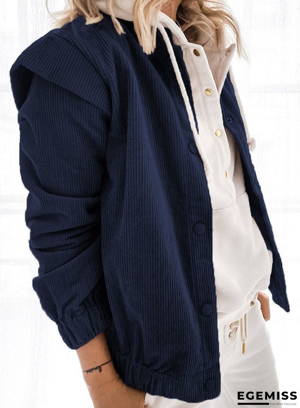 Casual Solid Color Corduroy Loose Long-sleeved Stand-up Collar Coat | EGEMISS