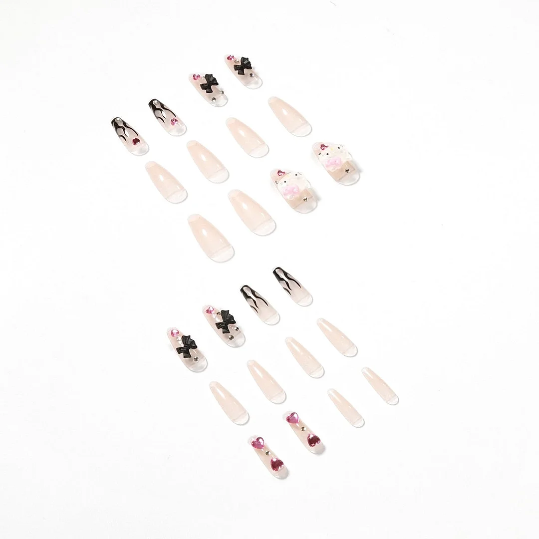 24PCS Black Flame Fake Nail Patch Dark Style Printed Design Women Lady Nail Art Decorations False Nail Patches with Glue-Nail Inspo