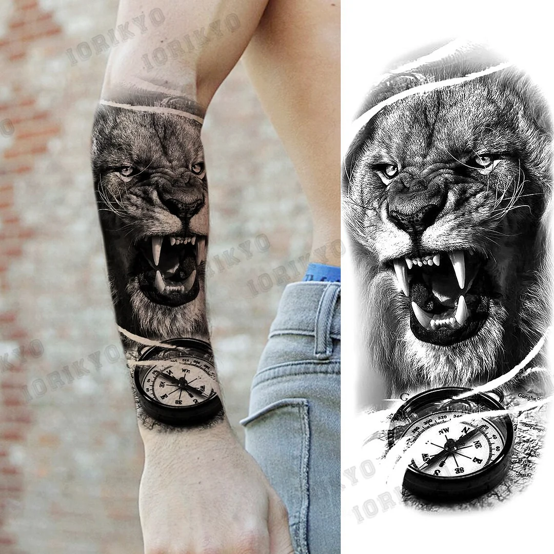 Sdrawing Devil Skeleton Temporary Tattoos For Men Adult Women Wolf Compass Gangster Fake Tattoo Washable Body Art Tatoo Sticker