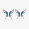 Rainbow Butterfly Enamel Stud Earrings 925 Sterling Silver