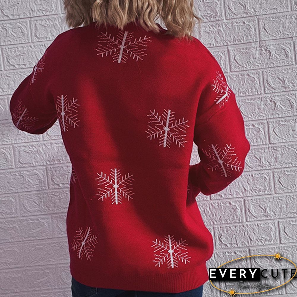 Red Snowflake Print Thicken Christmas Sweater