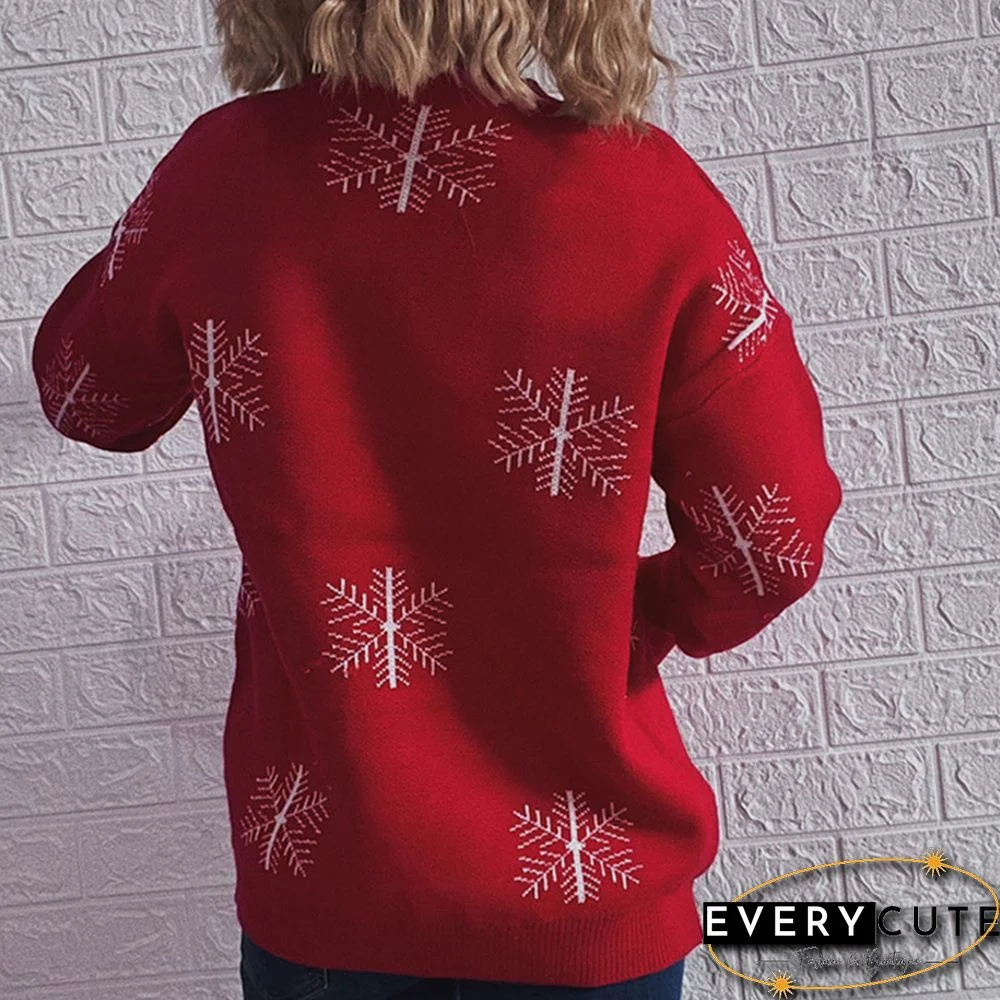 Red Snowflake Print Thicken Christmas Sweater
