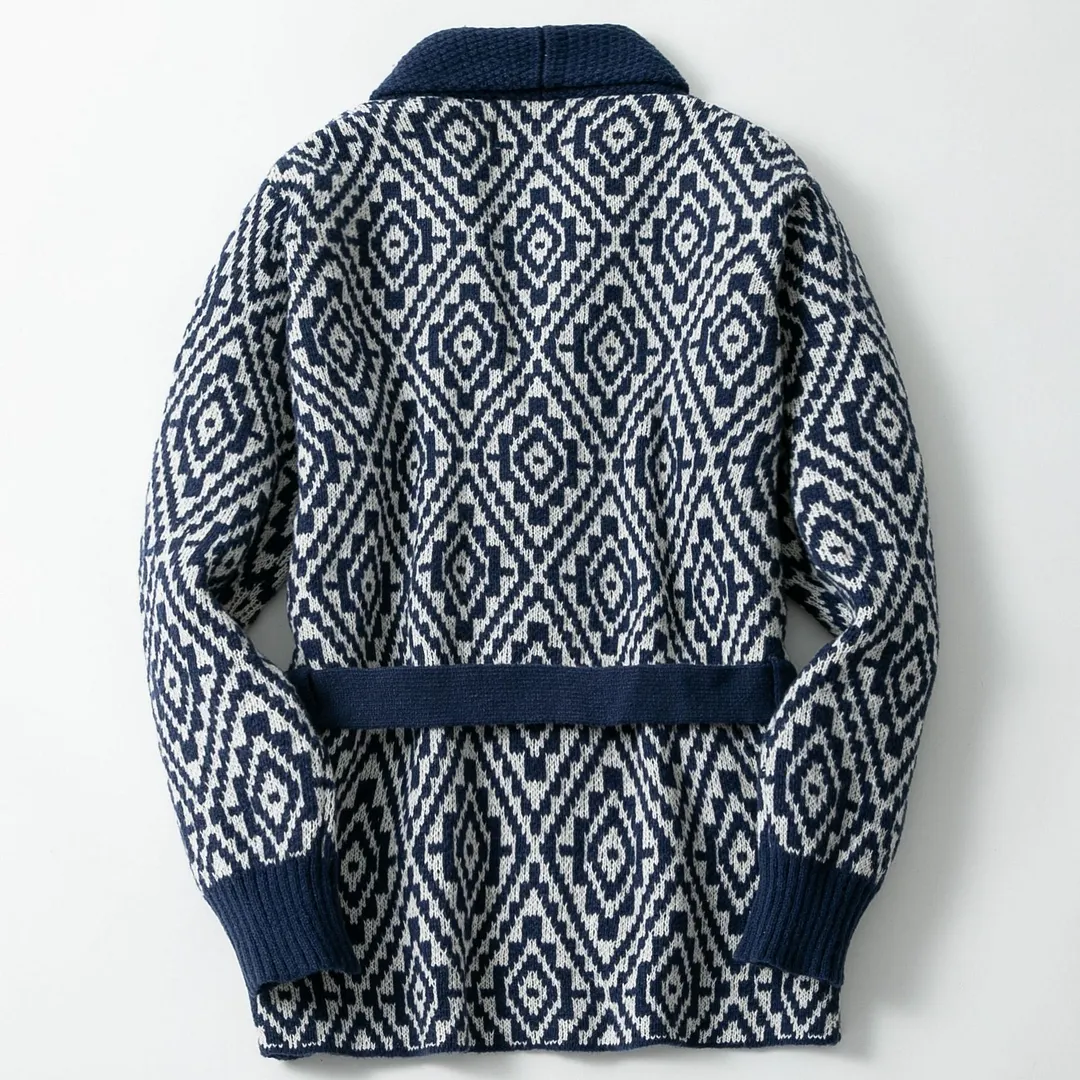 Uveng Uveng Men's Rhihem-Shaped Hairy Coat Autumn And Winter Thickened Medium-Long Belt Cardigan Sweater SY0217
