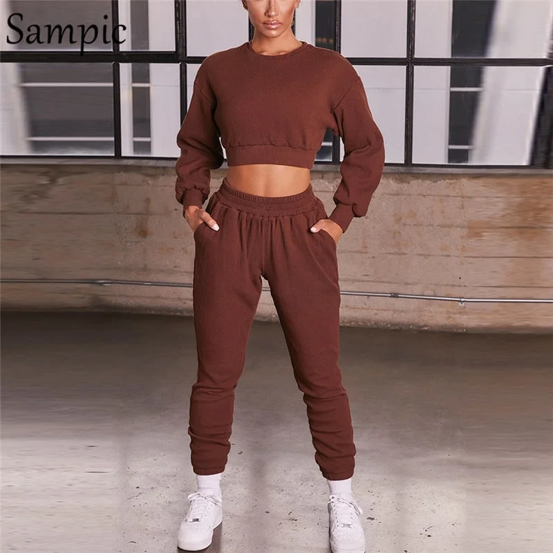 Sampic Casual Women Tracksuit Pants Set Long Sleeve Sweatshirt Tops And Sport Long Pants Suit Two Piece Set 2020 Winter Outfits