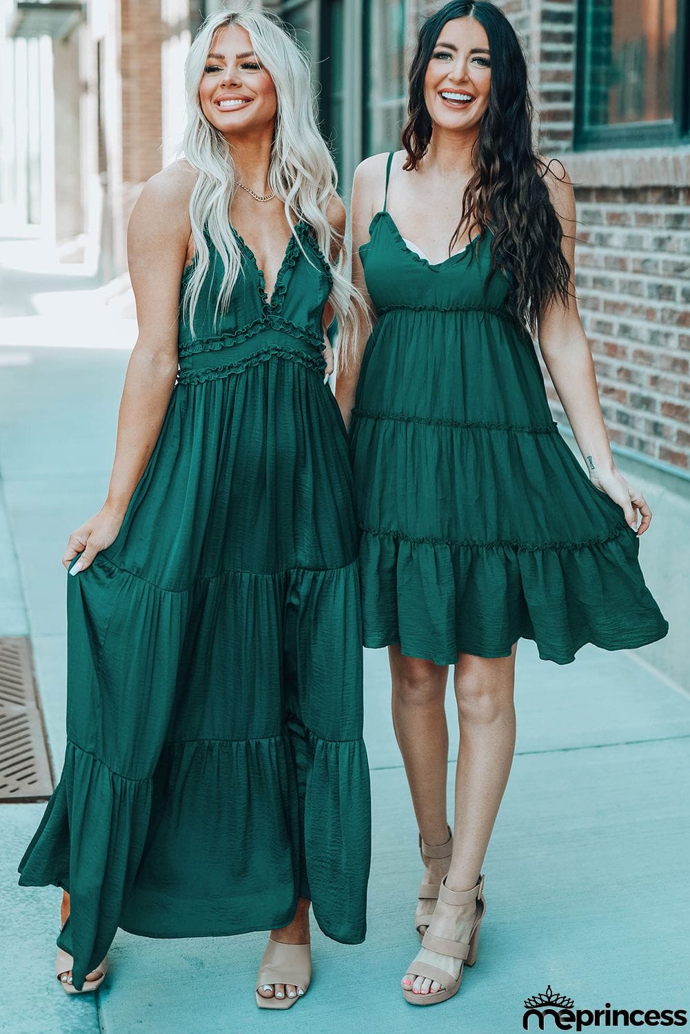 Cross Back Frilled Sleeveless Tiered Maxi Dress
